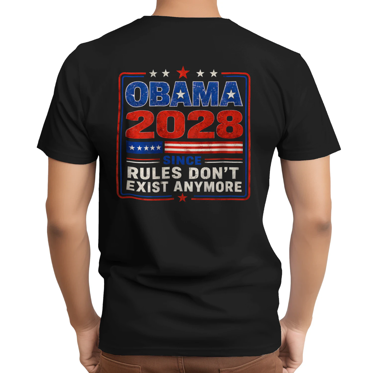 Obama 2028 Since Rules Don't Exist Anymore Satire (On Back) T-Shirt