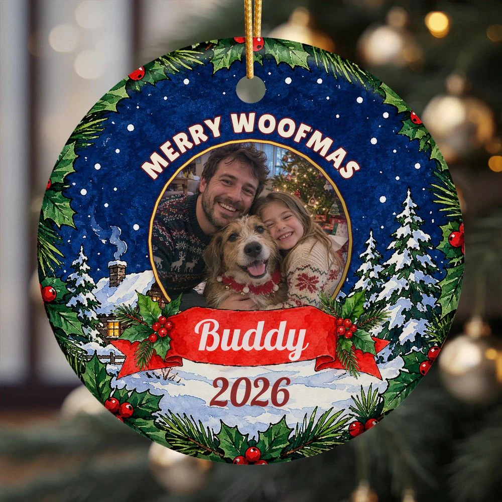 Merry Woofmas Photo Ceramic Ornament