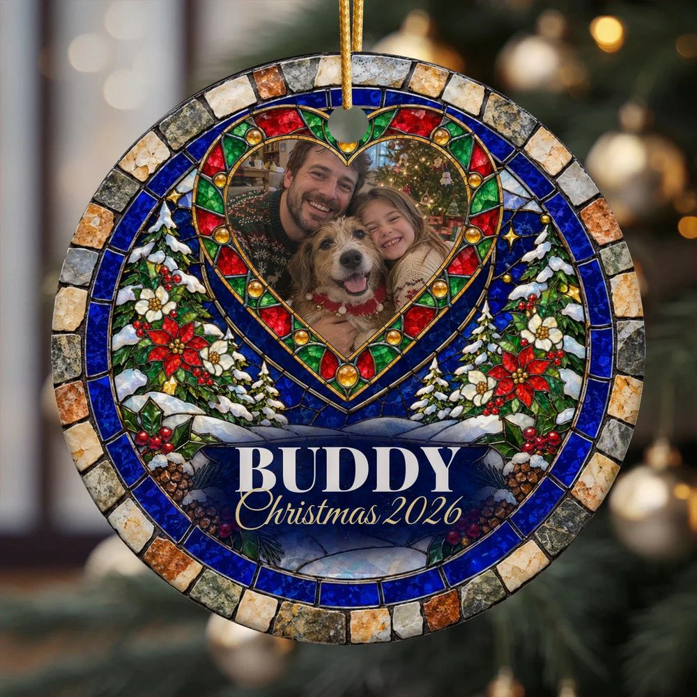 Golden Retriever Stained Glass Ceramic Ornament