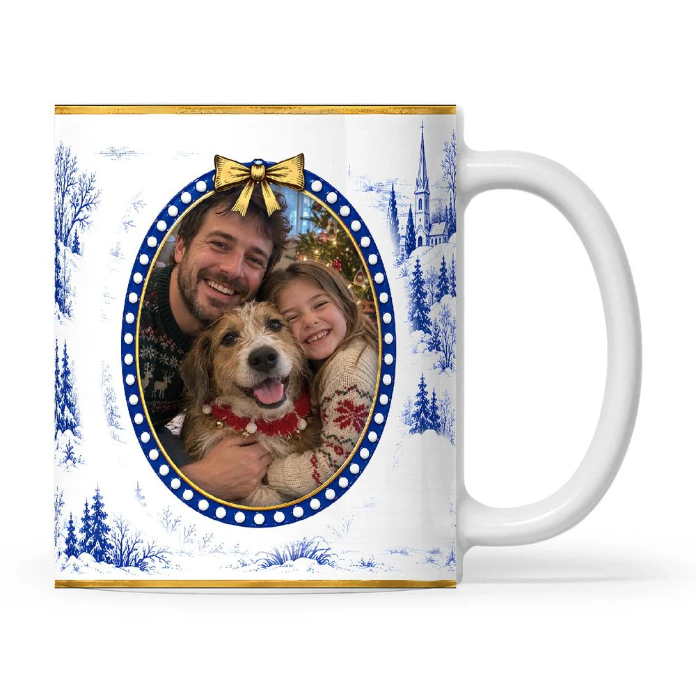 Blue Toile Personalized Photo 11oz Mug