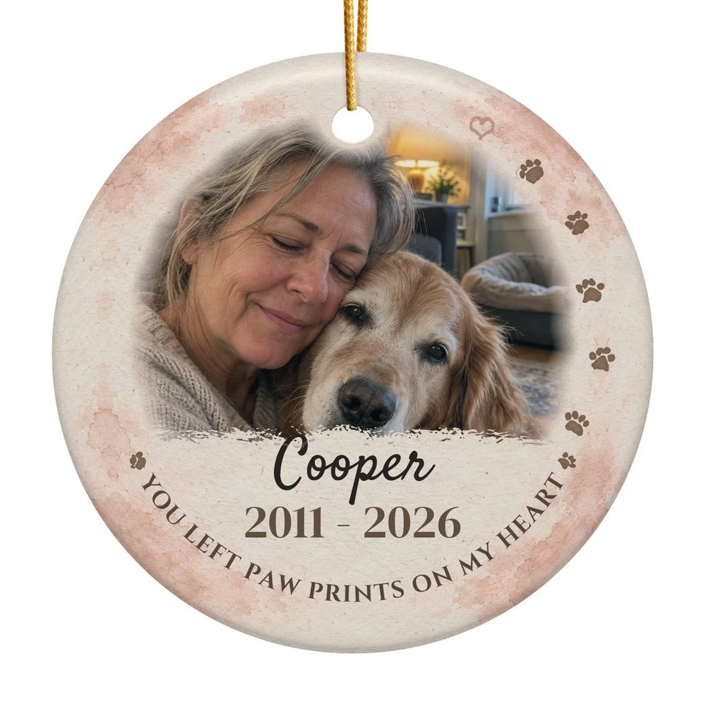 Paw Prints On My Heart Photo Ceramic Ornament