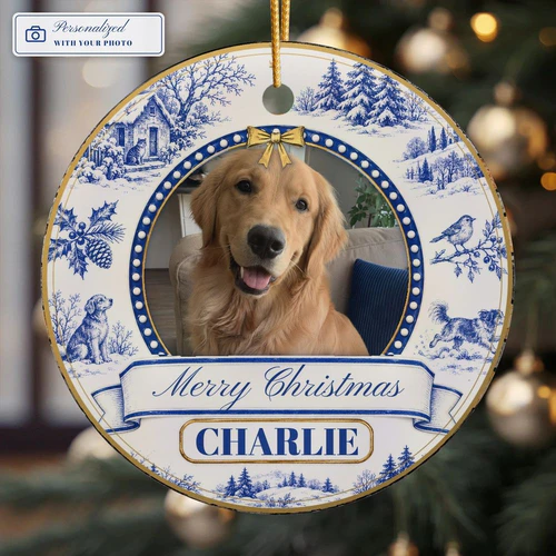Blue Toile Photo Ornament