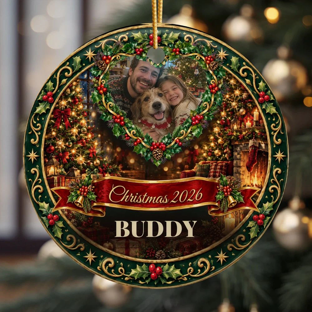 Golden Retriever Holly Gold Ceramic Ornament