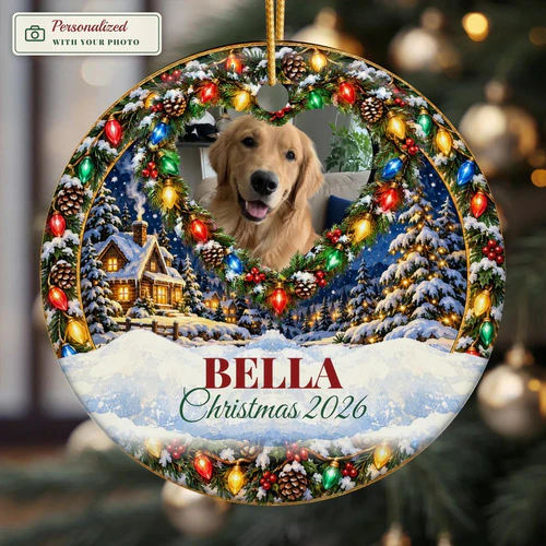 Golden Retriever Cabin Lights Ornament