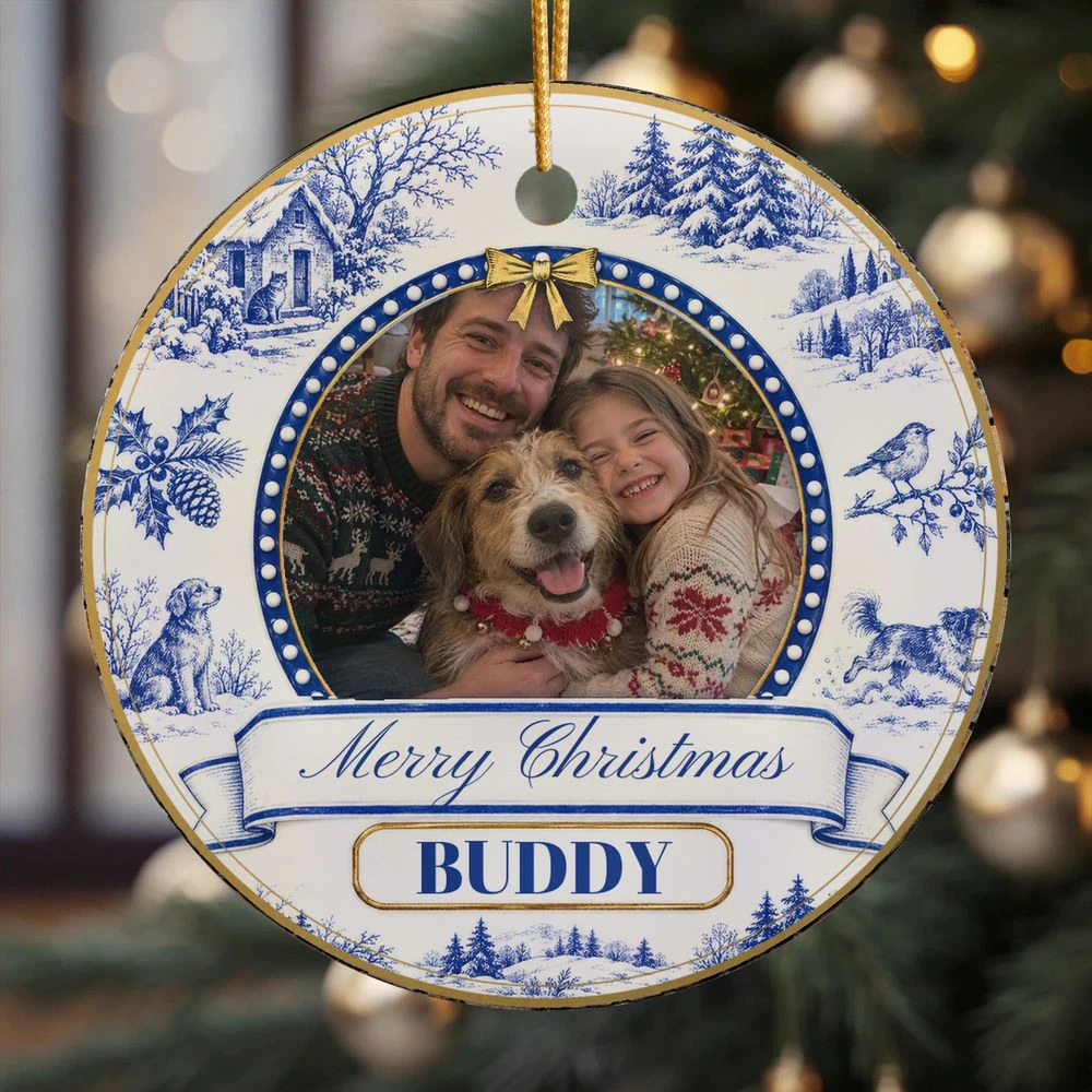 Blue Toile Personalized Photo Ornament