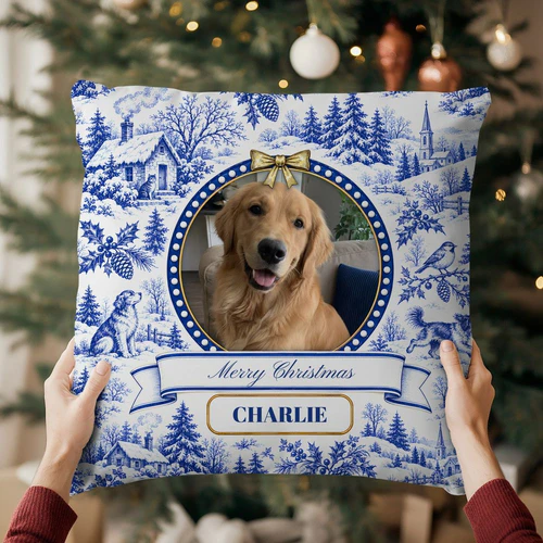 Blue Toile Photo Pillow