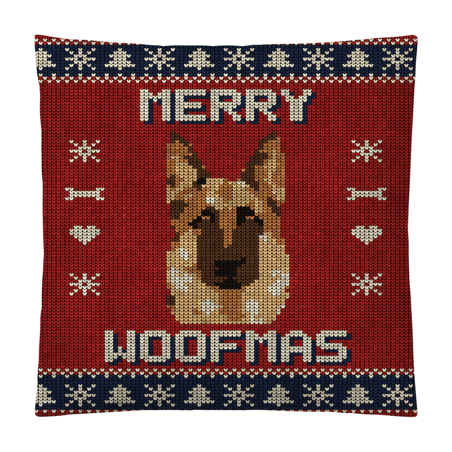 German Shepherd Merry Woofmas Sweater Pillow
