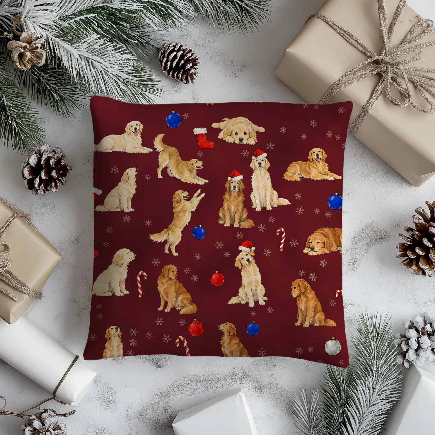 Golden Retriever Christmas Pillow