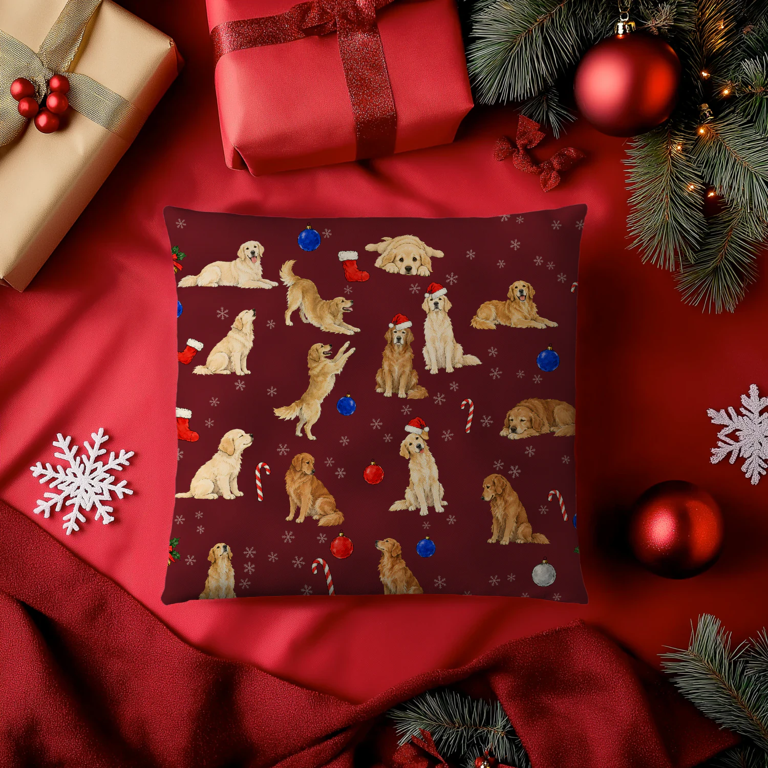 Golden Retriever Christmas Pillow