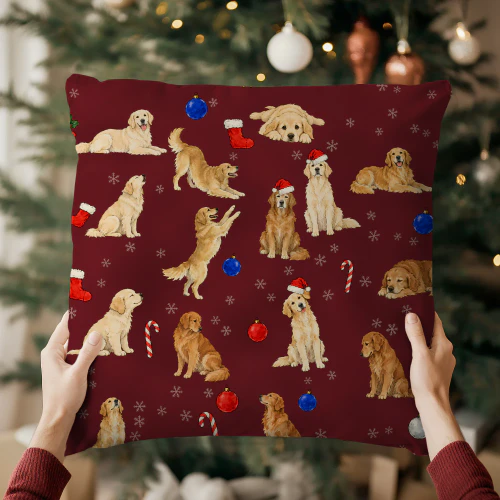 Golden Retriever Christmas Pillow