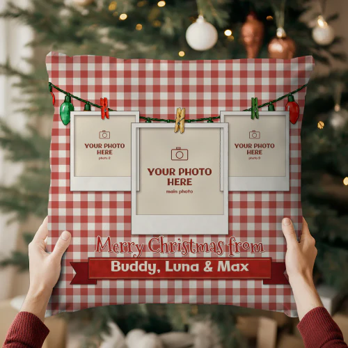 Christmas Lights Personalized 3 Photo Pillow