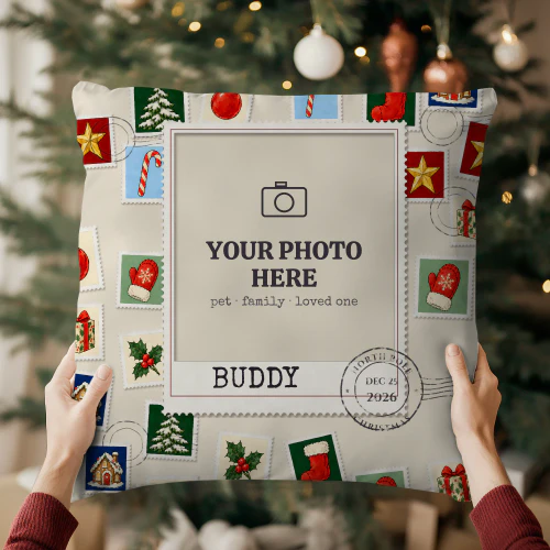 Christmas Stamp Personalized Photo Pillow