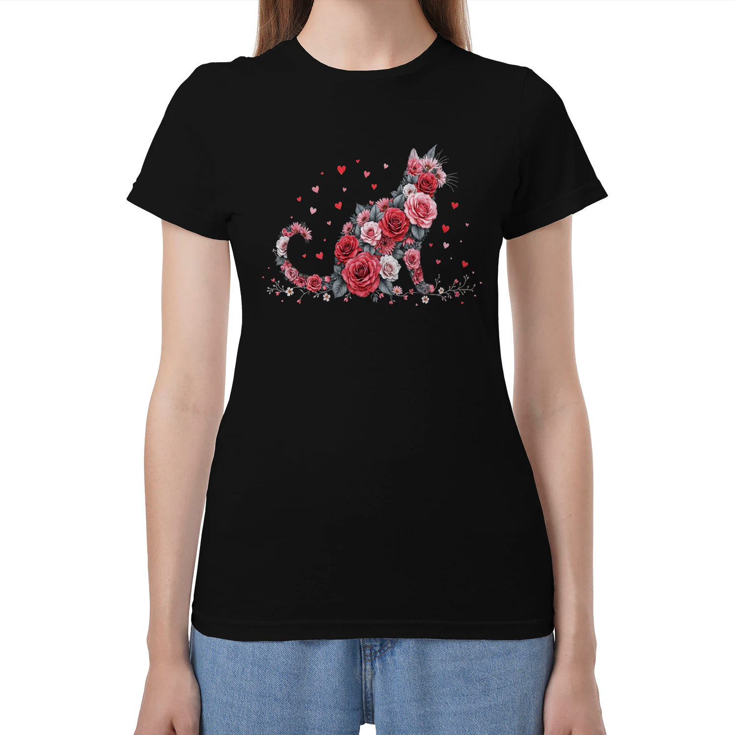 Cat Rose Love Hearts