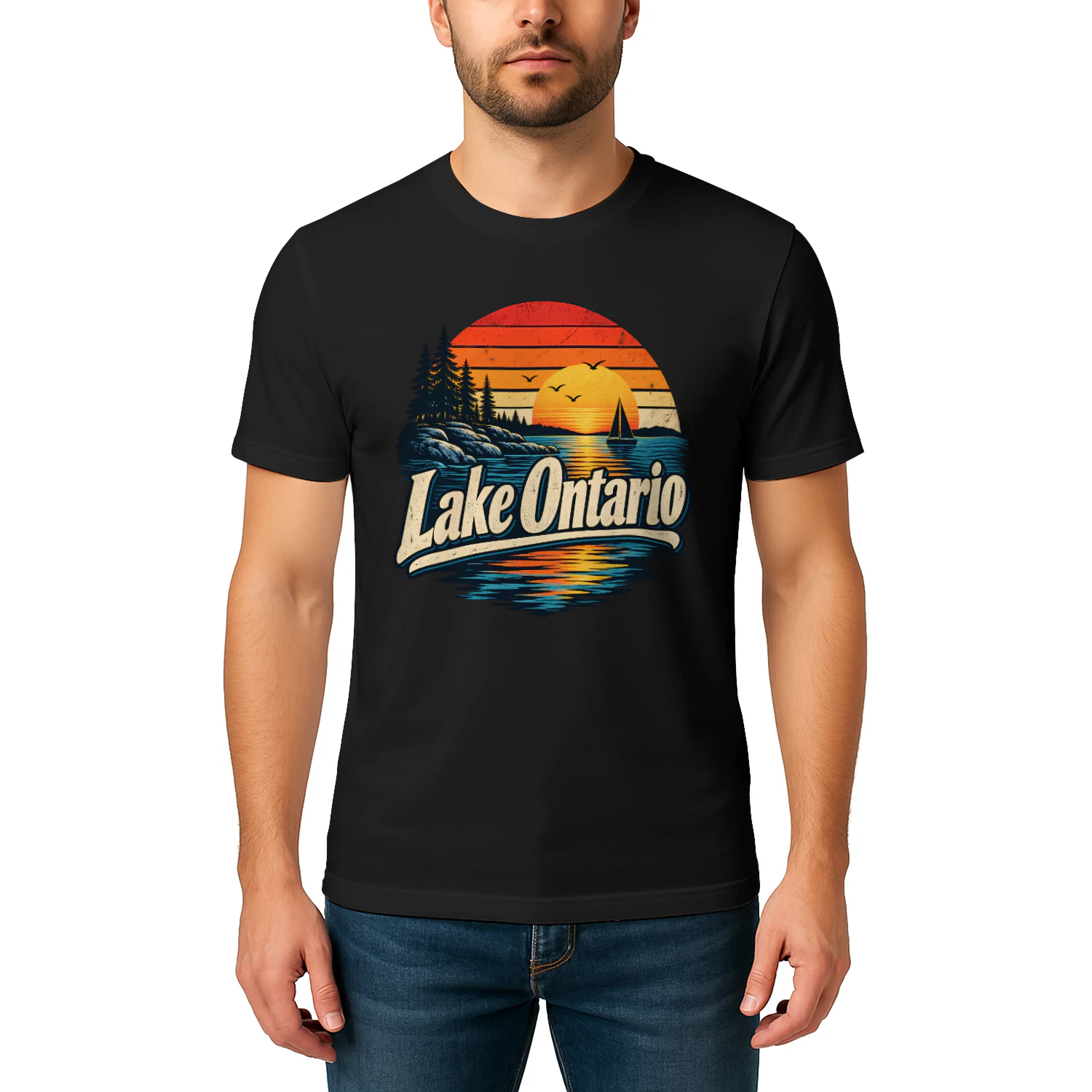 Lake Ontario Shirt 🌅 Retro Sunset Great Lakes T-Shirt, Vintage Lake Life Tee, Ontario Travel Souvenir, Beach Lover Gift, Great Lakes Adventure Apparel - Get Yours!