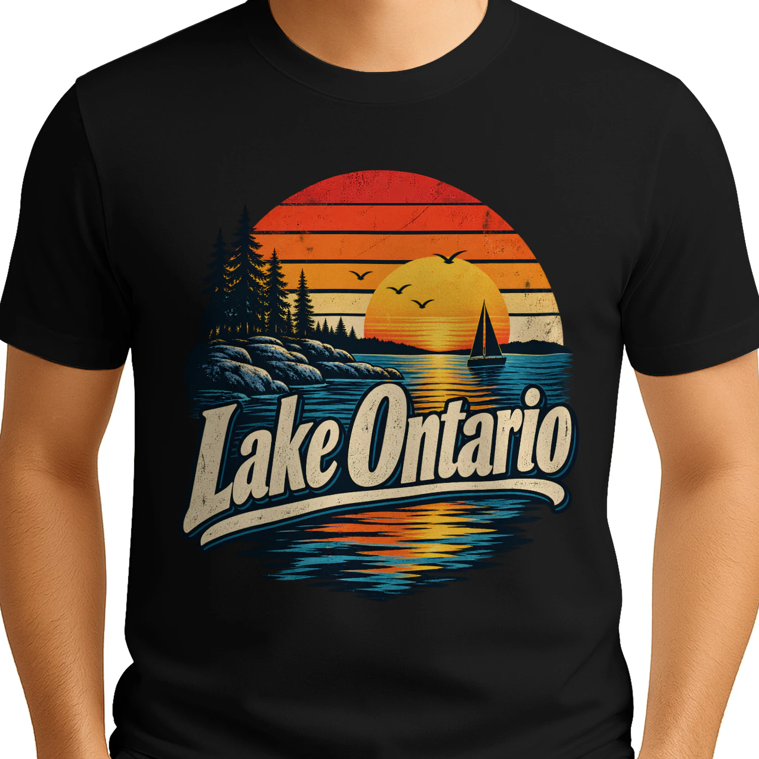 Lake Ontario Shirt 🌅 Retro Sunset Great Lakes T-Shirt, Vintage Lake Life Tee, Ontario Travel Souvenir, Beach Lover Gift, Great Lakes Adventure Apparel - Get Yours!