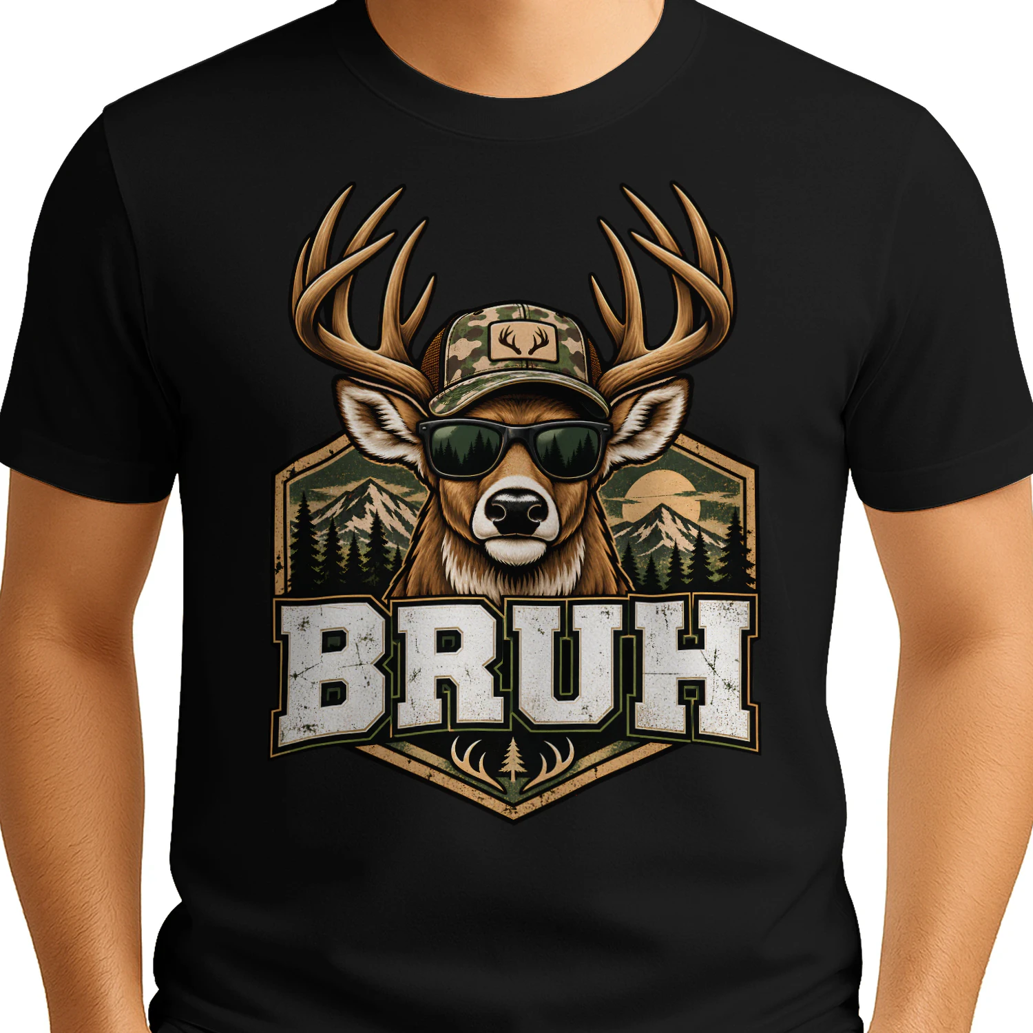 Bruh Deer Shirt 🦌 Funny Deer Hunting Camo Hat T-Shirt, Youth Kids Teen Hunter Tee, Outdoor Boy Gift, Funny Hunting Season Apparel - Get Yours!