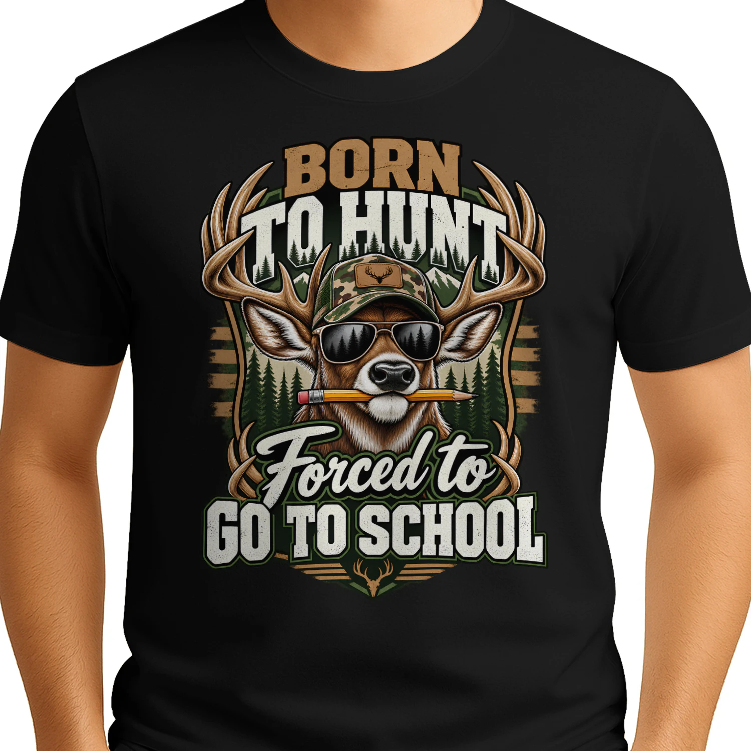 Born To Hunt Forced To Go School Shirt 🦌 Funny Deer Hunting Camo T-Shirt, Hunter Gift, Outdoor Dad Tee, Country Boy Apparel, Hunting Season Shirt - Get Yours!