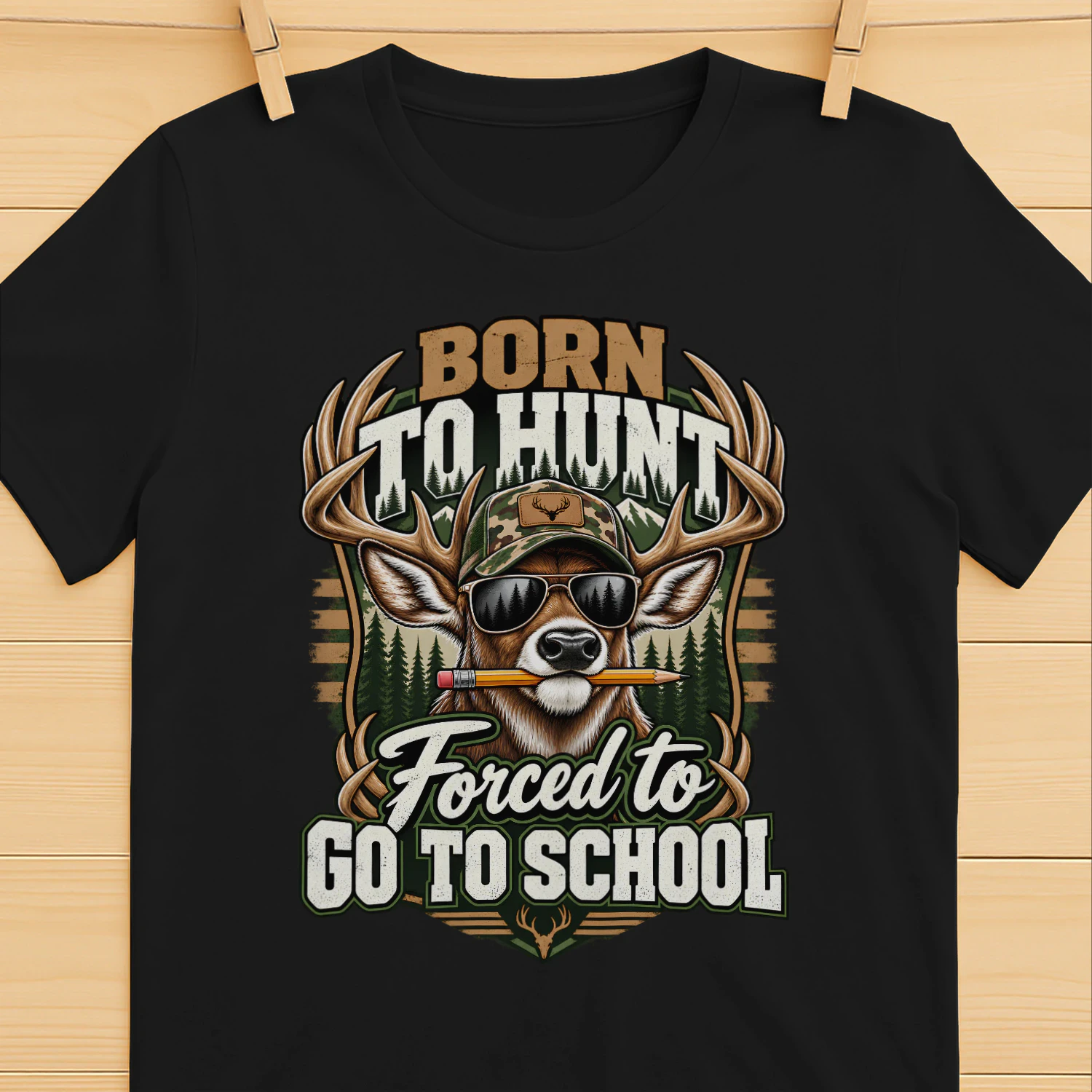 Born To Hunt Forced To Go School Shirt 🦌 Funny Deer Hunting Camo T-Shirt, Hunter Gift, Outdoor Dad Tee, Country Boy Apparel, Hunting Season Shirt - Get Yours!