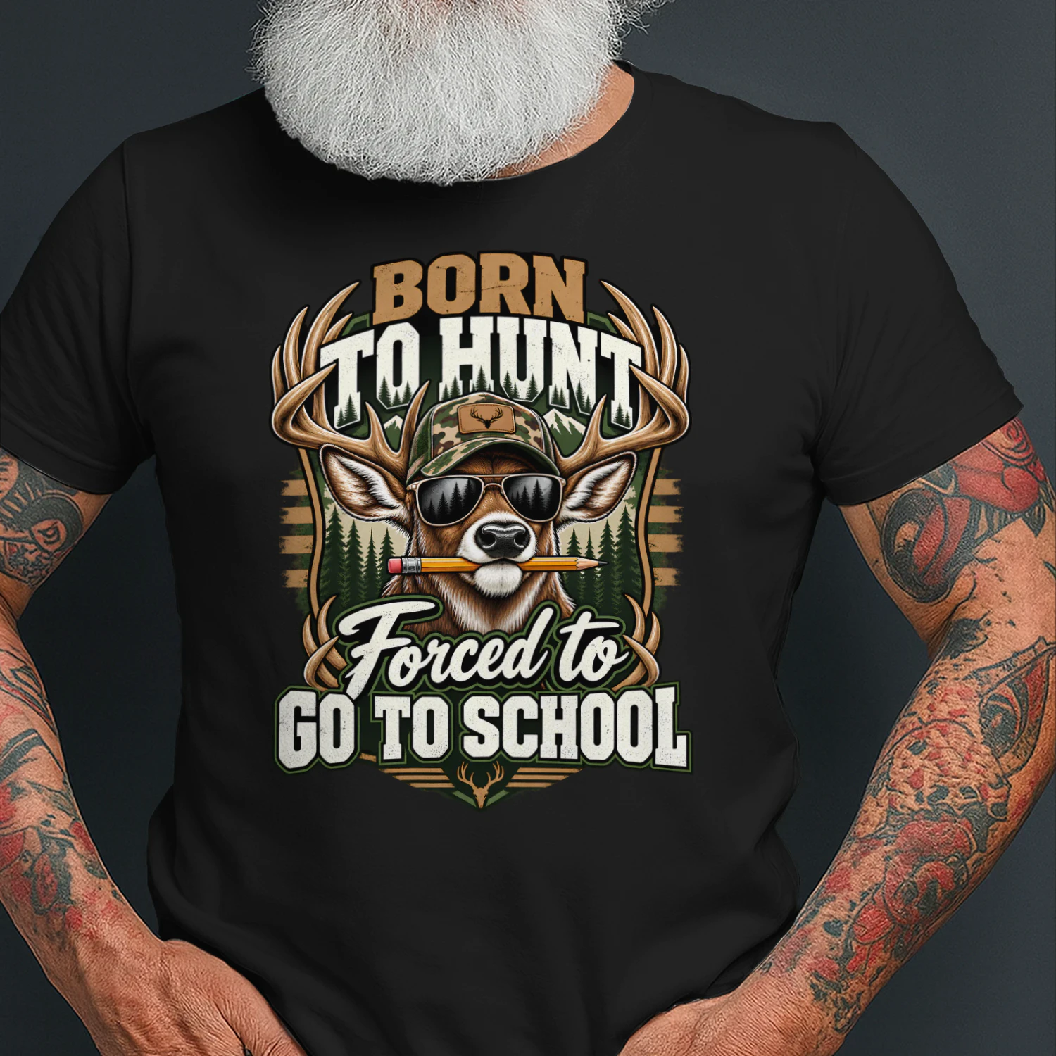 Born To Hunt Forced To Go School Shirt 🦌 Funny Deer Hunting Camo T-Shirt, Hunter Gift, Outdoor Dad Tee, Country Boy Apparel, Hunting Season Shirt - Get Yours!