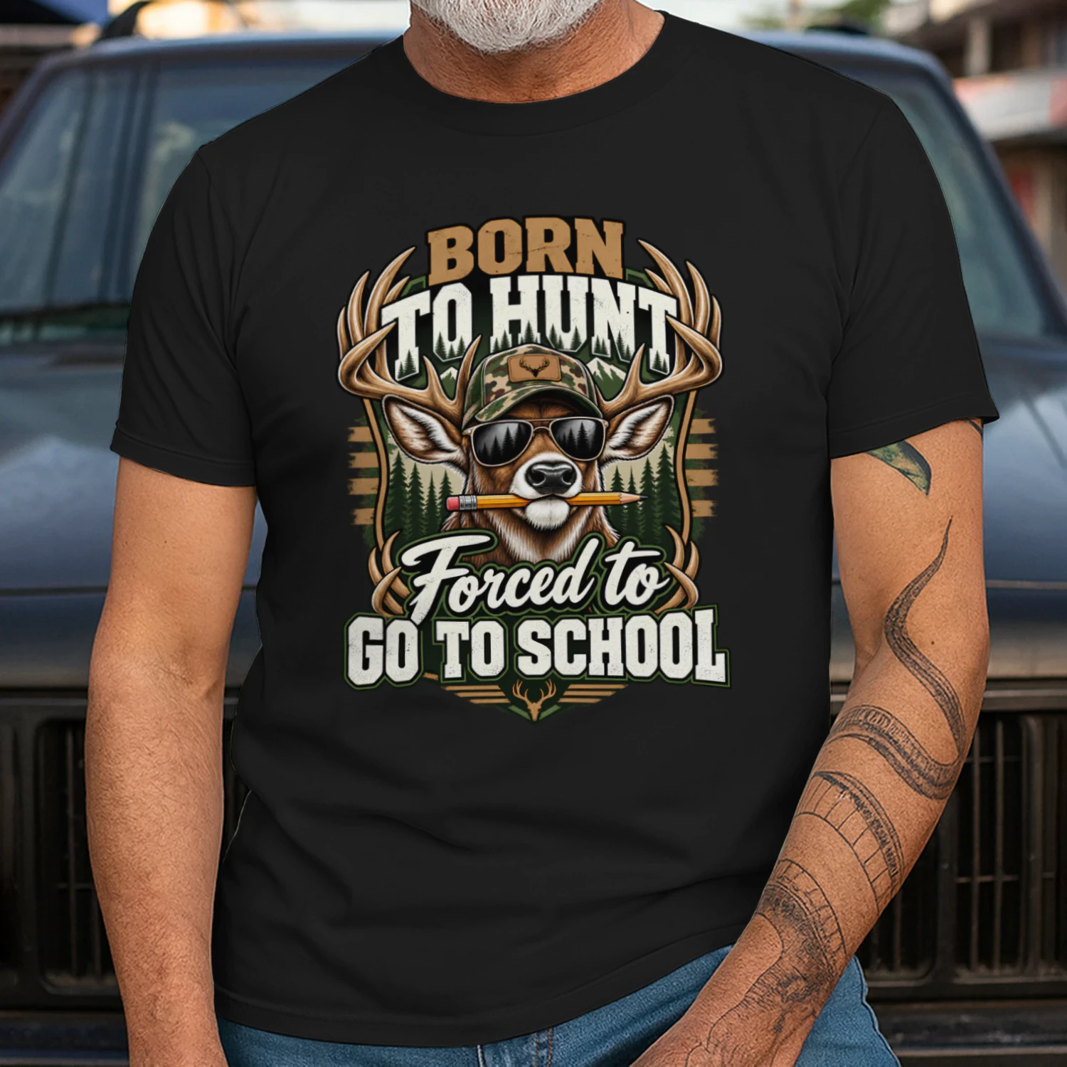 Born To Hunt Forced To Go School Shirt 🦌 Funny Deer Hunting Camo T-Shirt, Hunter Gift, Outdoor Dad Tee, Country Boy Apparel, Hunting Season Shirt - Get Yours!