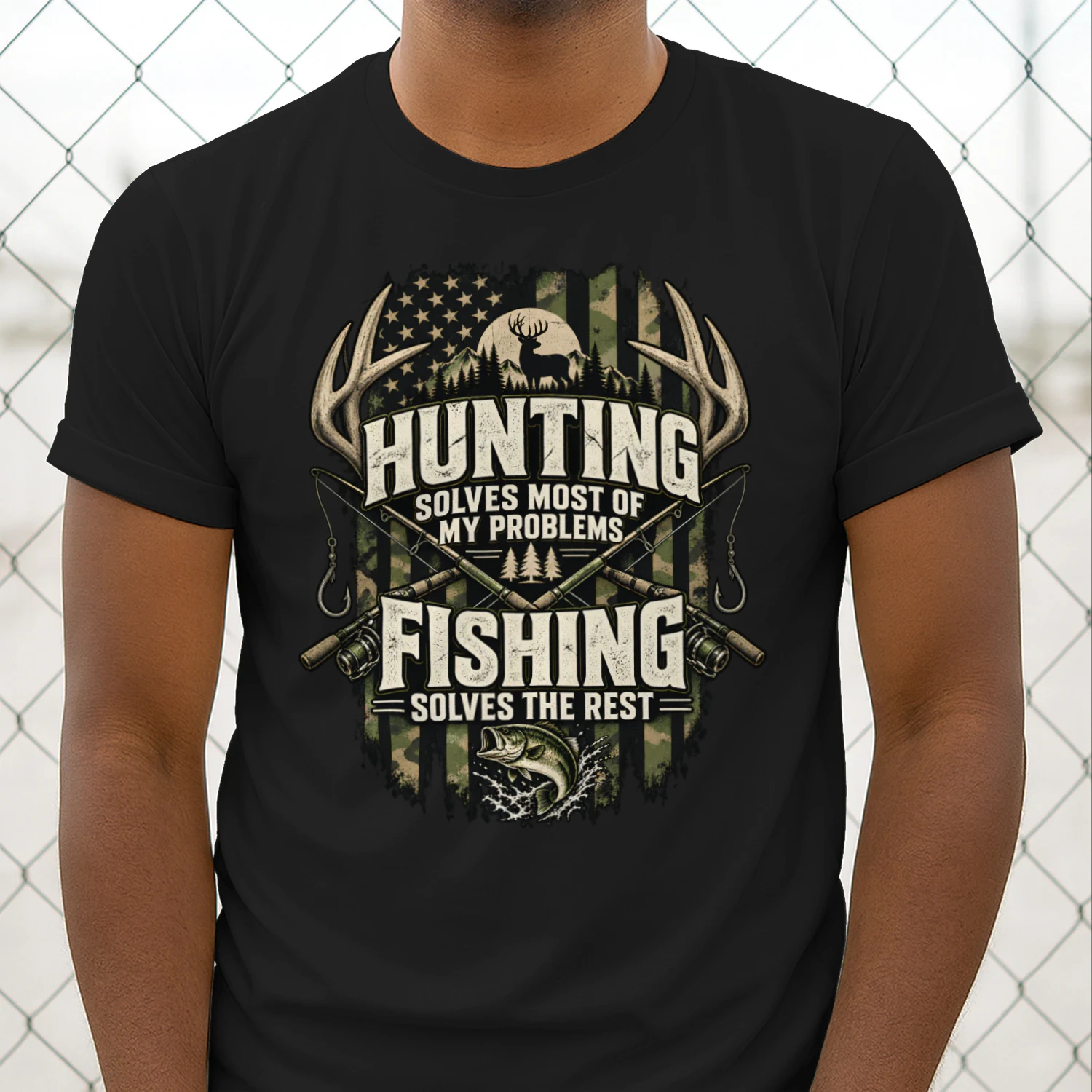 Hunting Solves Most Problems Fishing The Rest Shirt 🎣 Funny Hunting Fishing T-Shirt, Outdoor Sportsman Tee, Deer Hunter Gift, Fisherman Apparel - Get Yours!