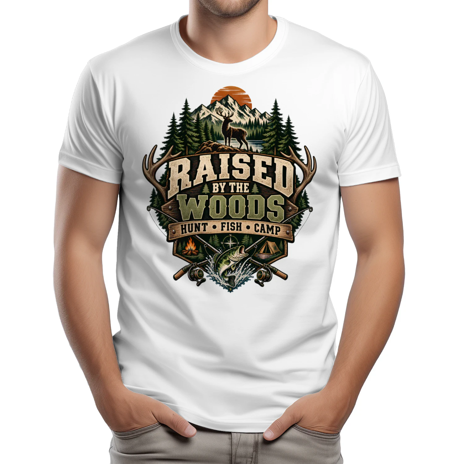 Raised By The Woods Shirt 🦌 Hunt Fish Camp T-Shirt, Vintage Outdoor Adventure Tee, Deer Hunting Fishing Gift for Outdoorsmen – Get Yours!