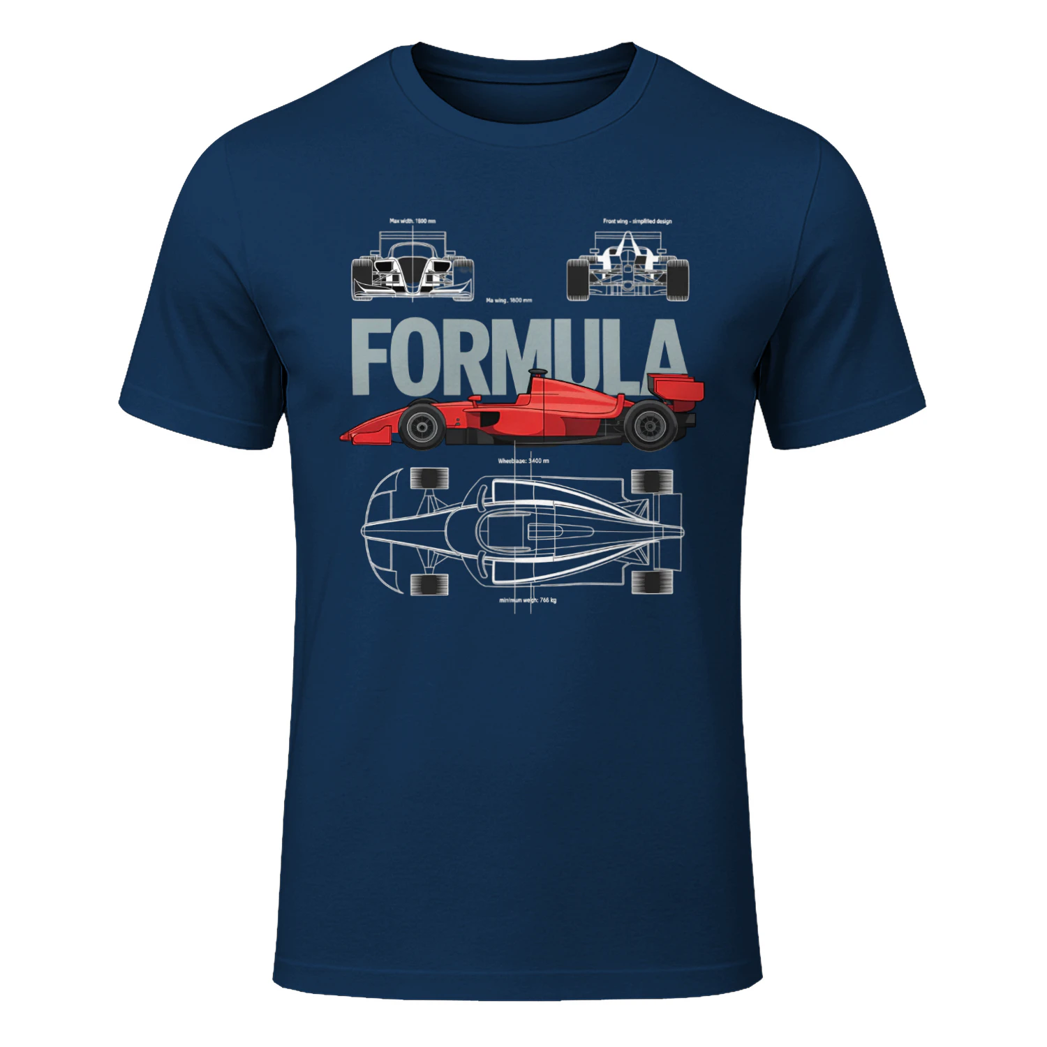 Open Wheel Racing Car Blueprint Shirt, Grand Prix Motorsport Technical Drawing, Formula Race Car Red Racer Automotive Engineering Design