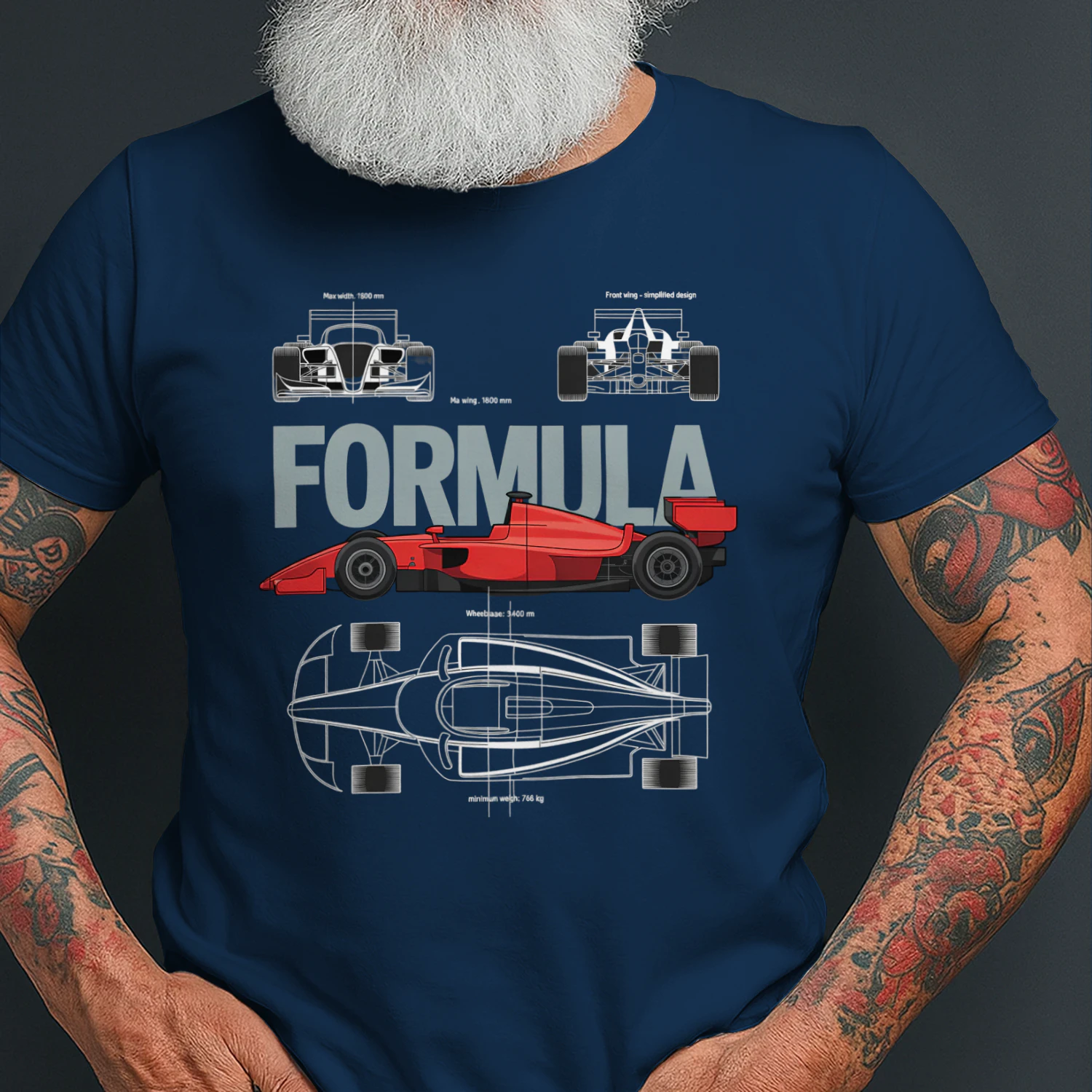 Open Wheel Racing Car Blueprint Shirt, Grand Prix Motorsport Technical Drawing, Formula Race Car Red Racer Automotive Engineering Design