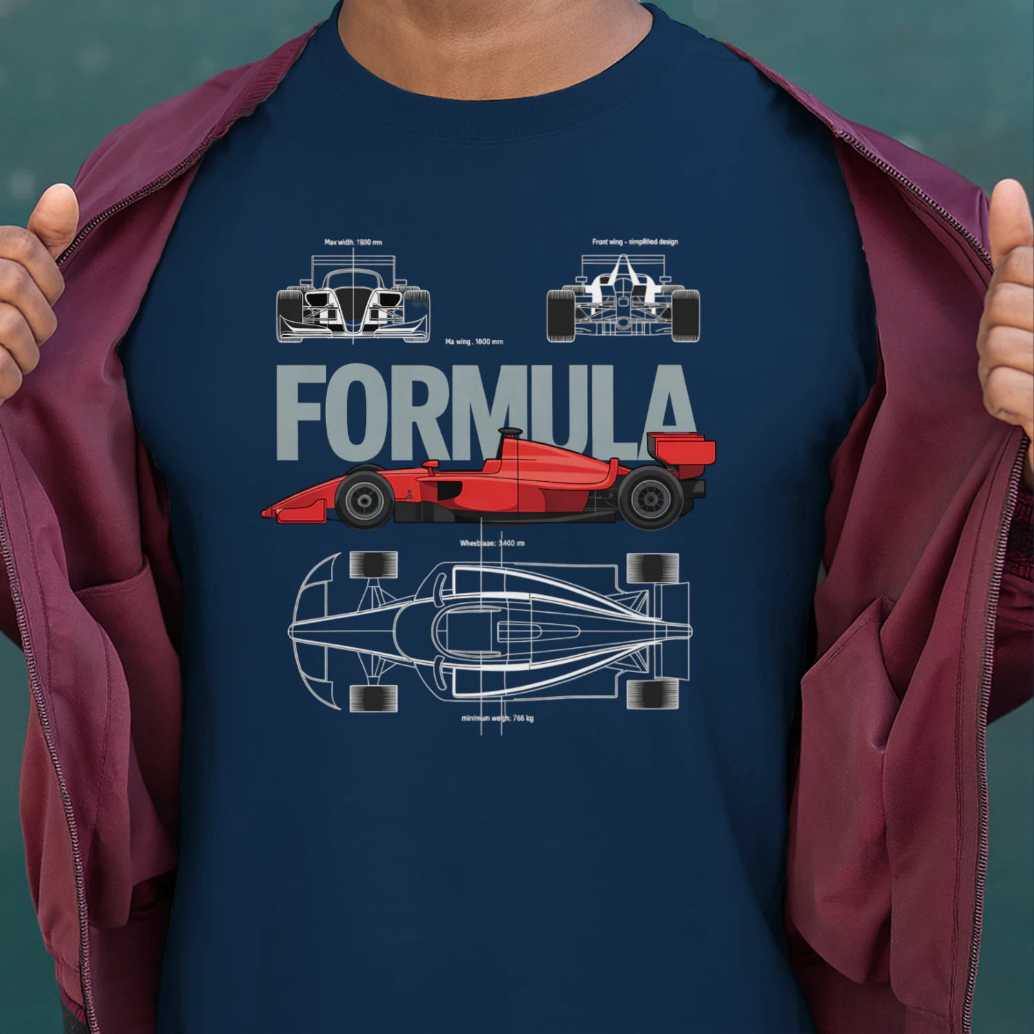Open Wheel Racing Car Blueprint Shirt, Grand Prix Motorsport Technical Drawing, Formula Race Car Red Racer Automotive Engineering Design