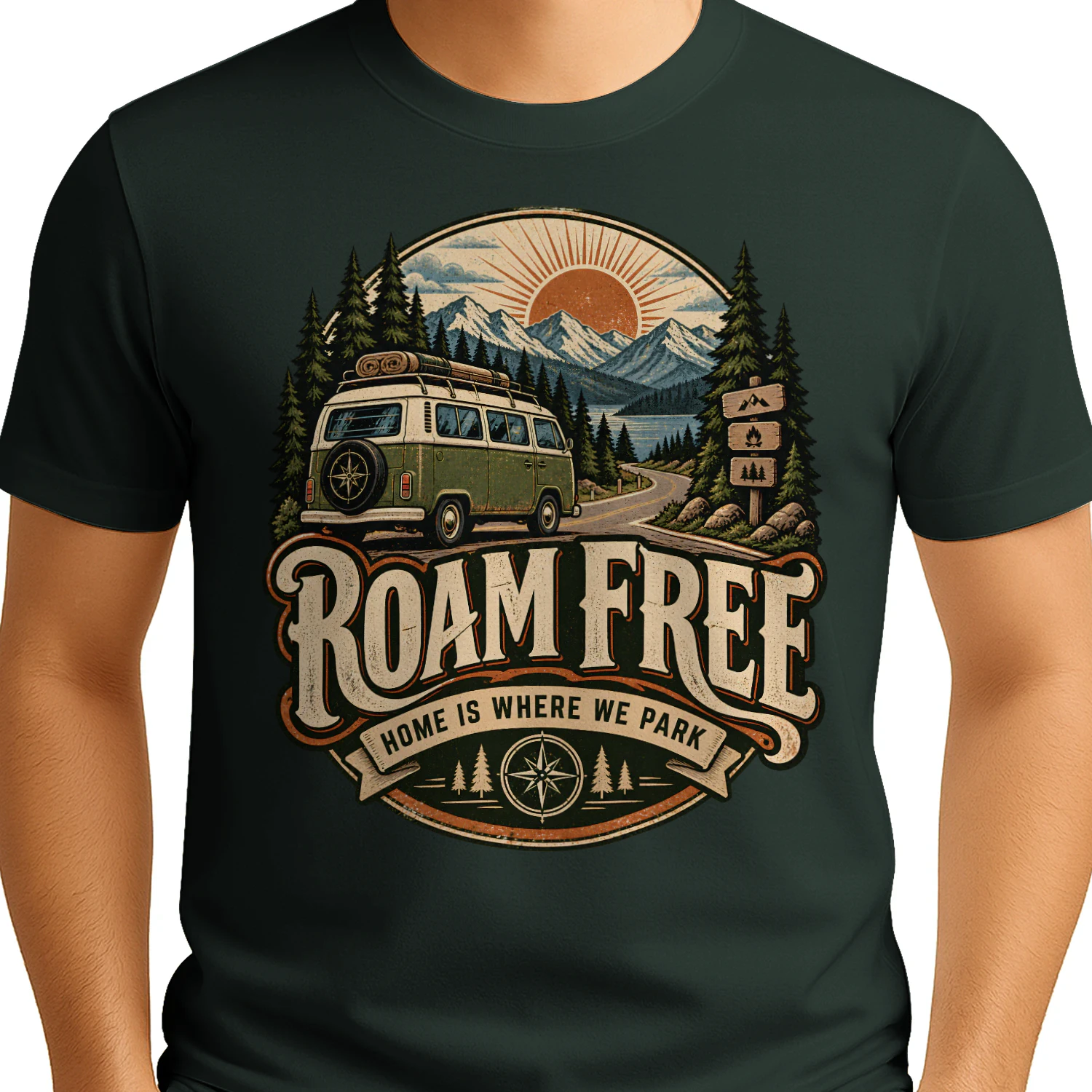 🚐 Roam Free Shirt | Vintage Van Life Outdoor Adventure Travel Tee