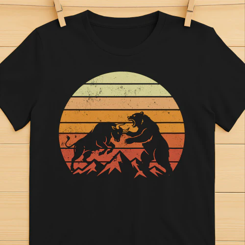 Retro Vintage Sunset Trading Bull & Bear