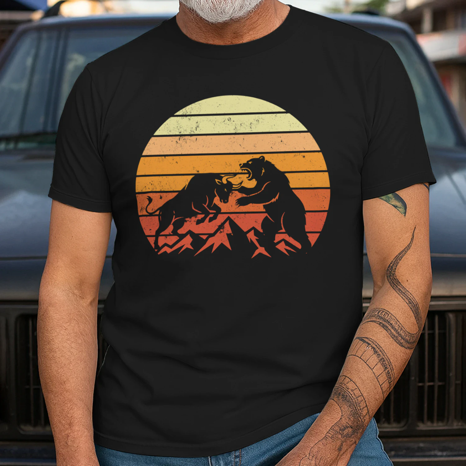 Vintage Sunset Bull vs Bear Trading T-shirt