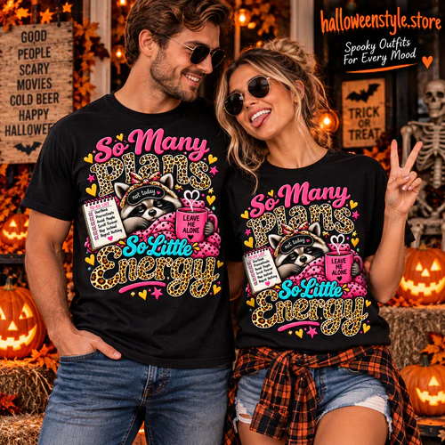 Too Many Plans So Little Energy Shirt, Funny Raccoon Shirt, Cozy Halloween T-Shirt, Introvert Shirt, Lazy Girl Gift, Cute Fall Tee