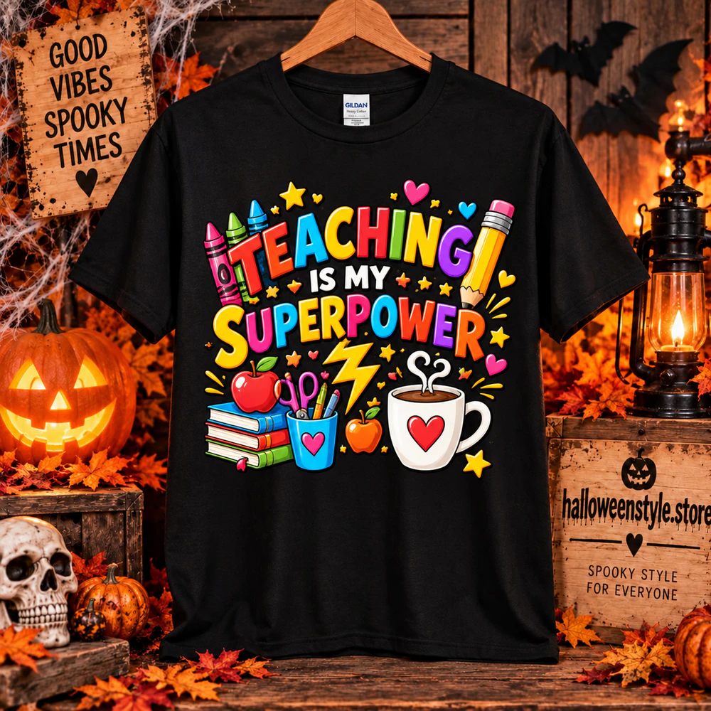 Teaching Is My Superpower T-Shirt, Funny Teacher Shirt, Colorful School Graphic Tee, Teacher Appreciation Gift