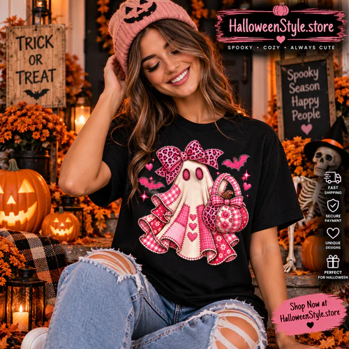 Pink Patchwork Ghost – Cute & Spooky Halloween