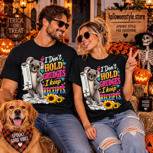 Funny Koala Halloween T-Shirt, I Don’t Hold Grudges I Keep Receipts, Sassy Humor Graphic Tee, Unisex Halloween Shirt