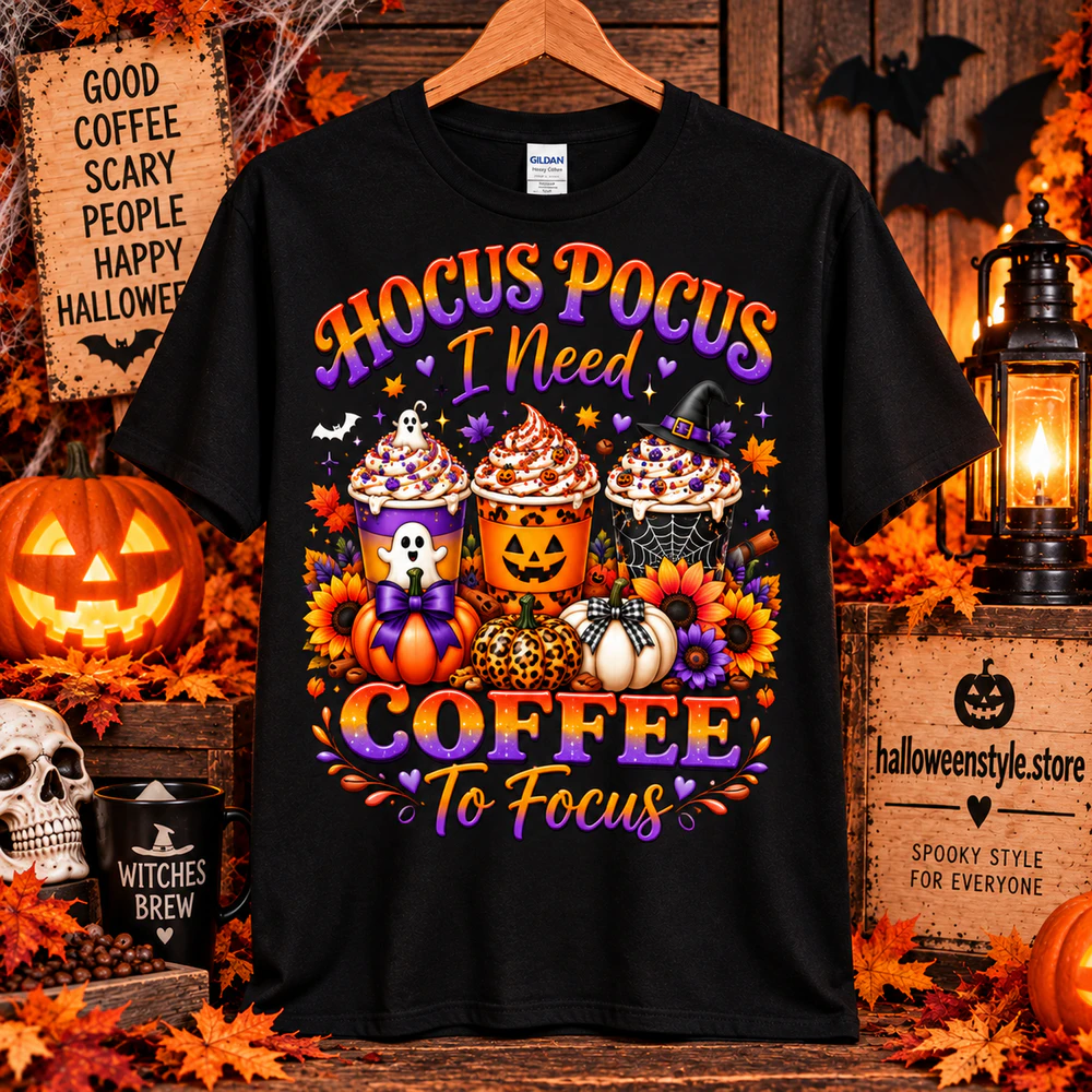 Halloween Coffee T-Shirt, Spooky Coffee Graphic Tee, Funny Fall Shirt, Pumpkin Coffee Shirt, Black Unisex Halloween Tee