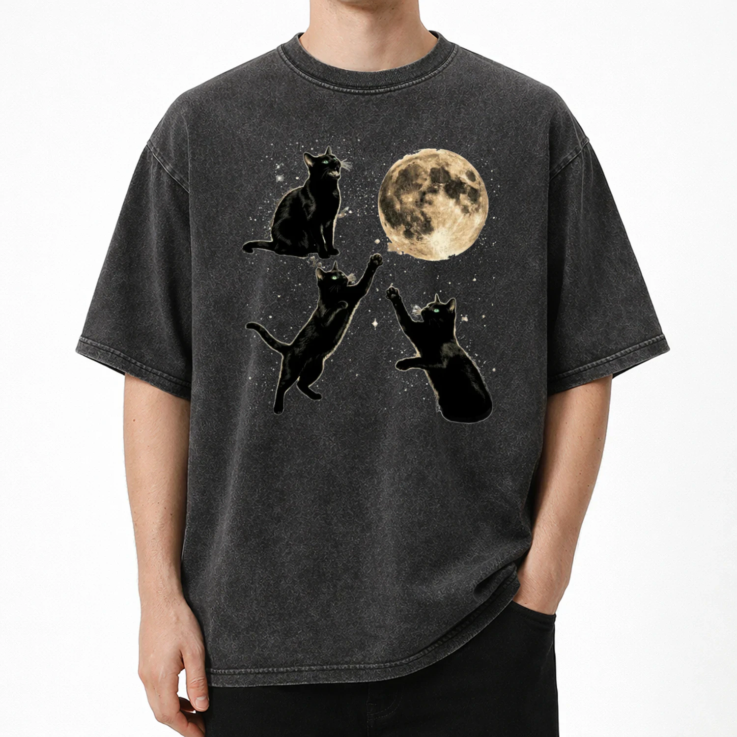 Vintage Cats And Full Moon Aesthetic T-shirt
