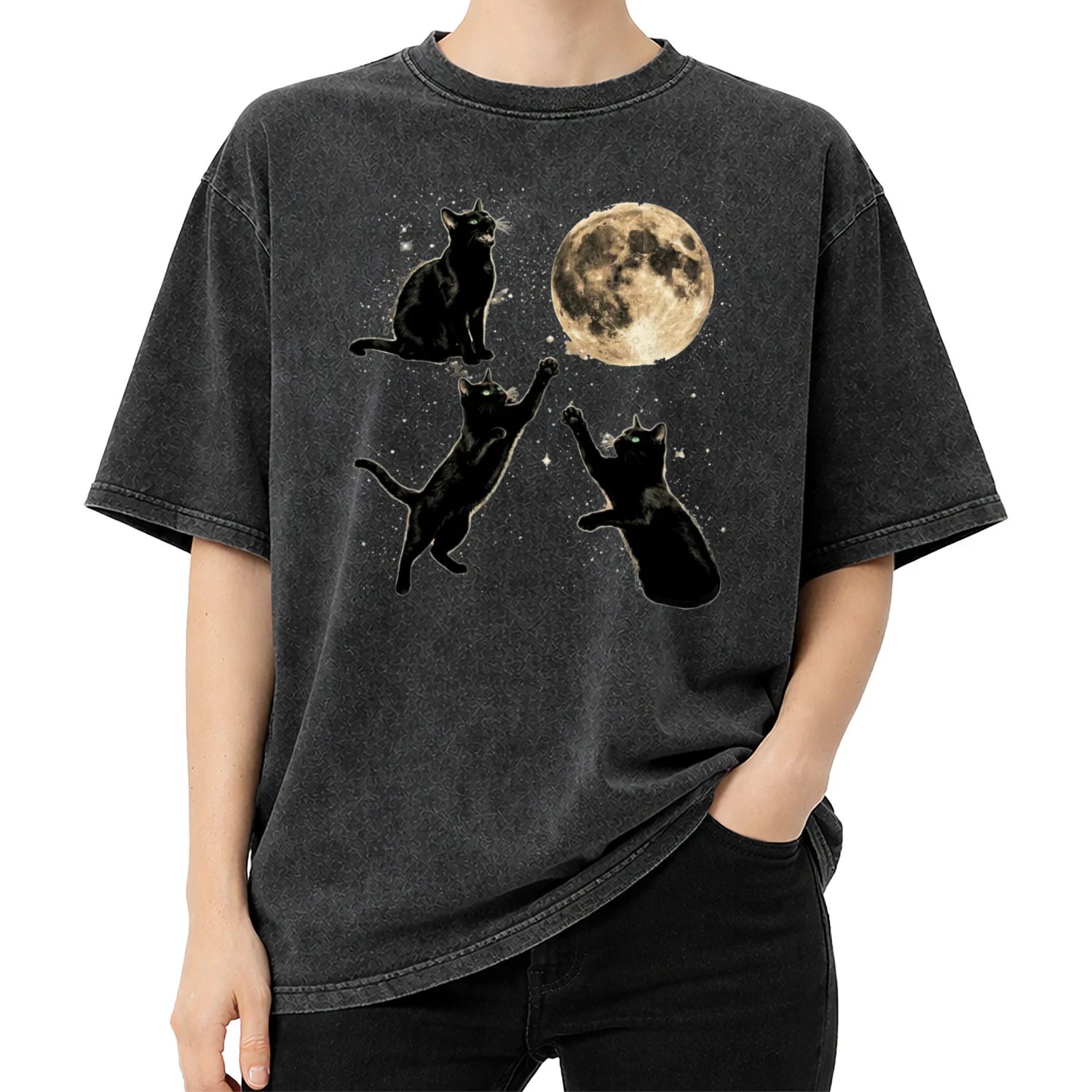Vintage Cats And Full Moon Aesthetic T-shirt