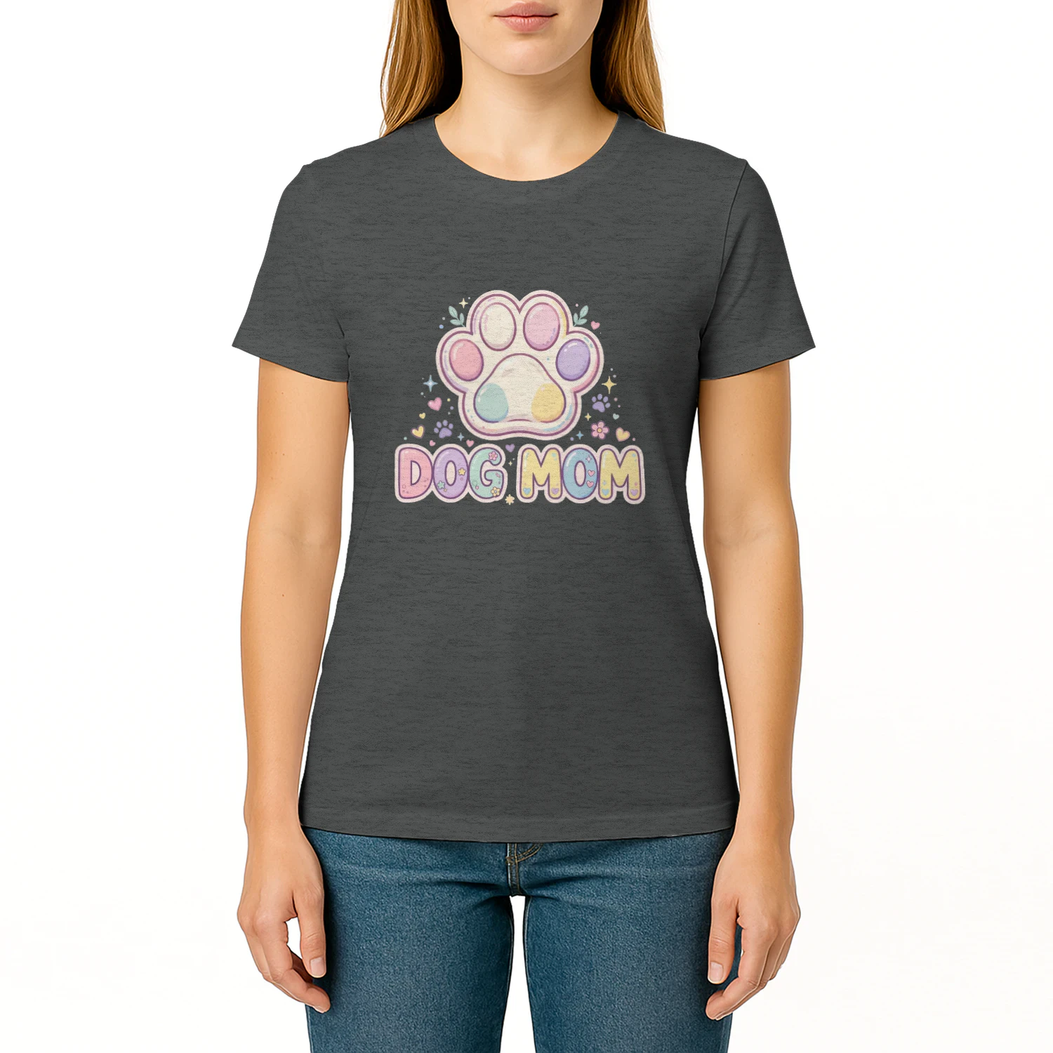 Pastel Dog Mom T-Shirt — Cute Kawaii Paw Print Dog Lover Tee