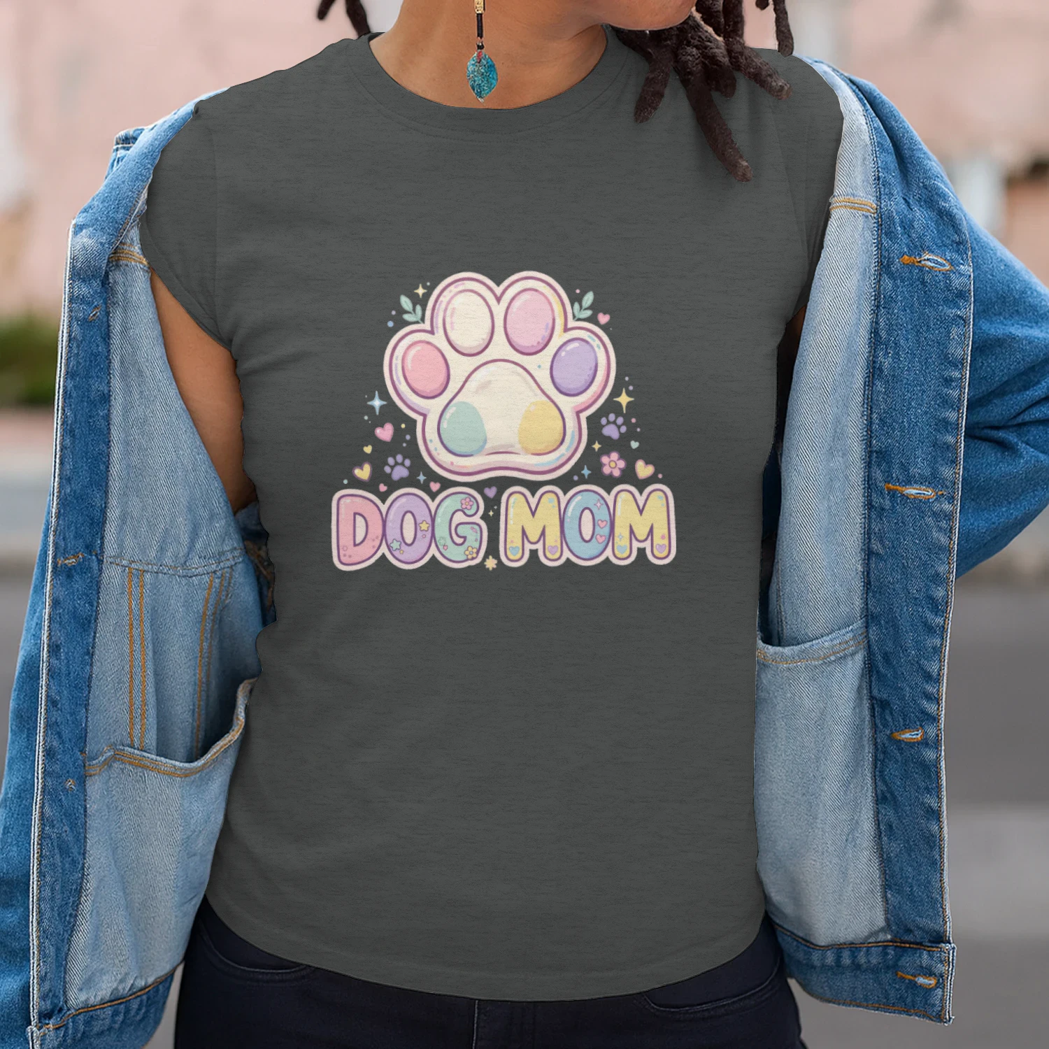 Pastel Dog Mom T-Shirt — Cute Kawaii Paw Print Dog Lover Tee