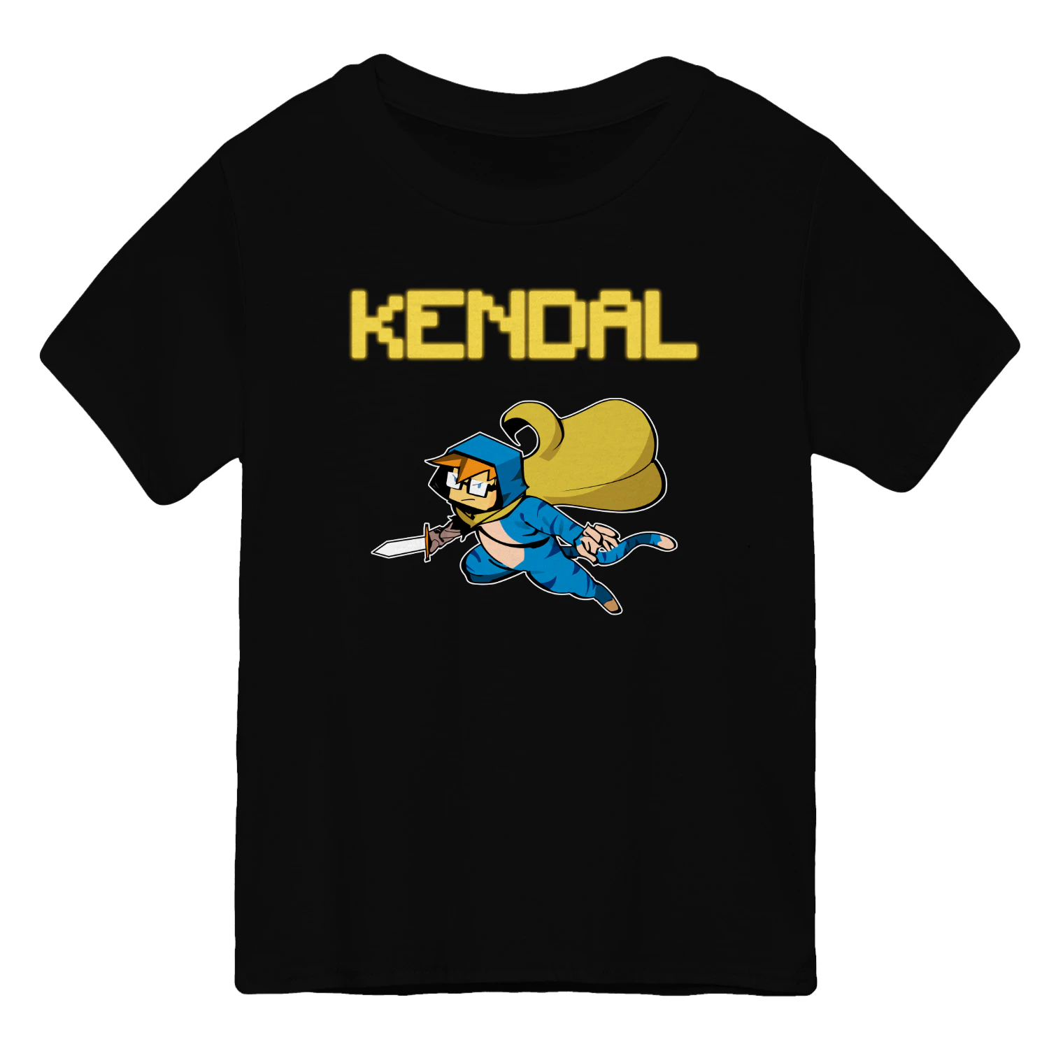 Kendal Merch - Eroe Pixel Art Vintage con Cappa Gialla