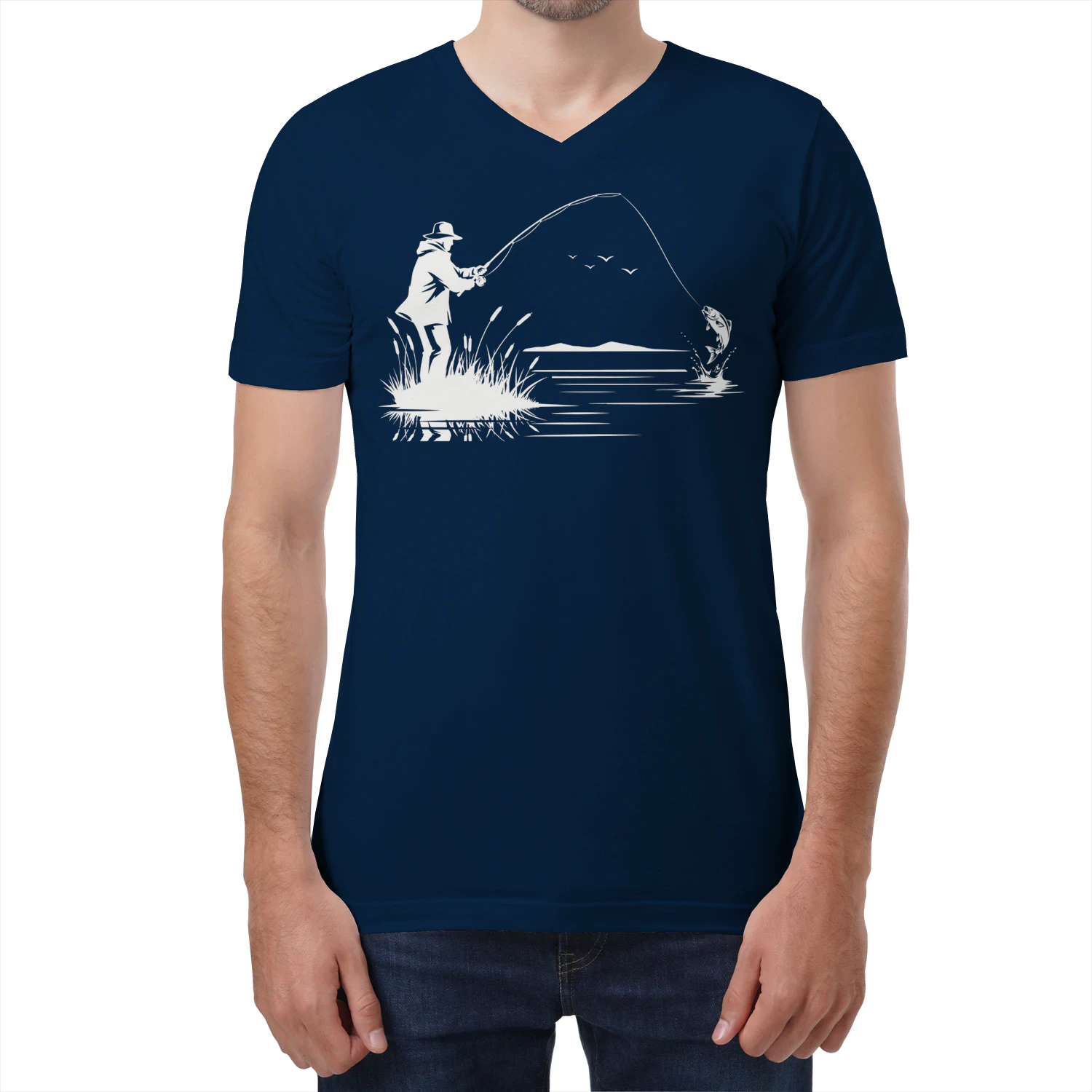 Visser Silhouet T-Shirt | Cadeau Voor Vissers |  Vliegvissen Shirt | Cadeau Voor Papa | Vissen Leven Shirt