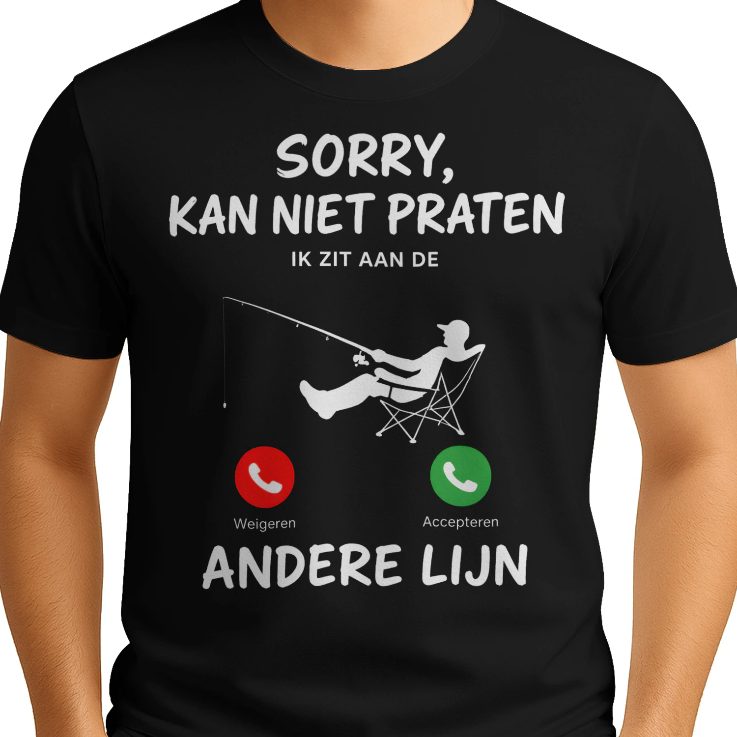 Grappig Vissen T-shirt - Sorry Kan Niet Praten Andere Lijn Shirt Zwart