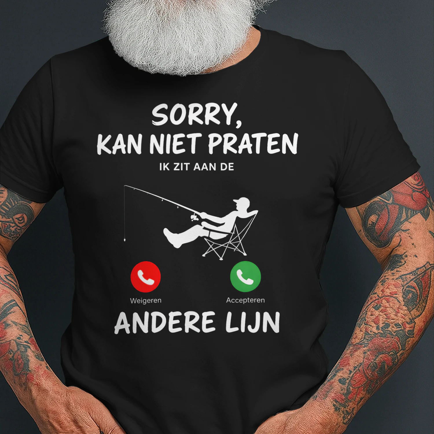 Grappig Vissen T-shirt - Sorry Kan Niet Praten Andere Lijn Shirt Zwart