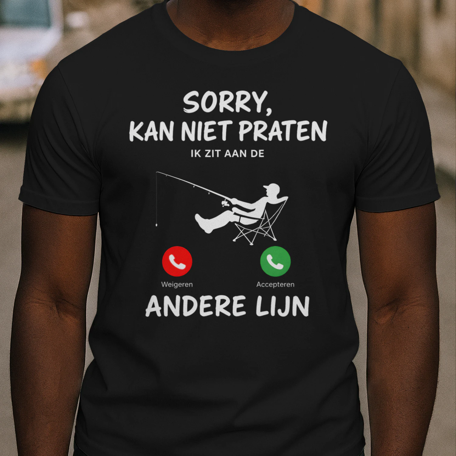 Grappig Vissen T-shirt - Sorry Kan Niet Praten Andere Lijn Shirt Zwart