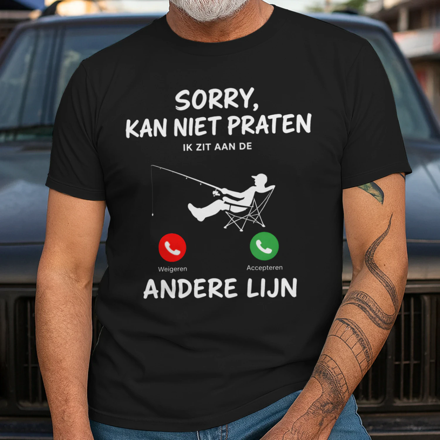 Grappig Vissen T-shirt - Sorry Kan Niet Praten Andere Lijn Shirt Zwart