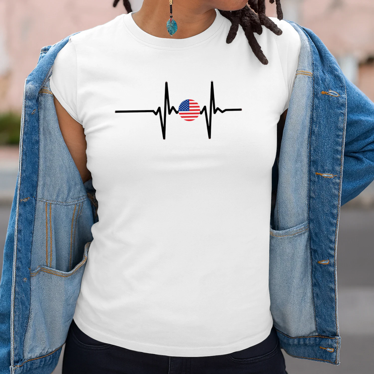 USA Heartbeat Flag Shirt | Patriotic ECG Line Tee
