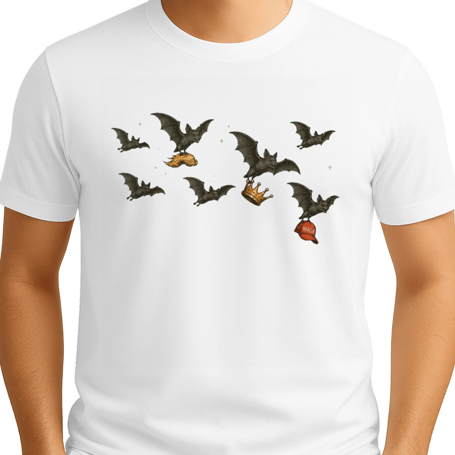Vintage Anti Trump Halloween Gothic Flying Bats Meme NoKings T-Shirt