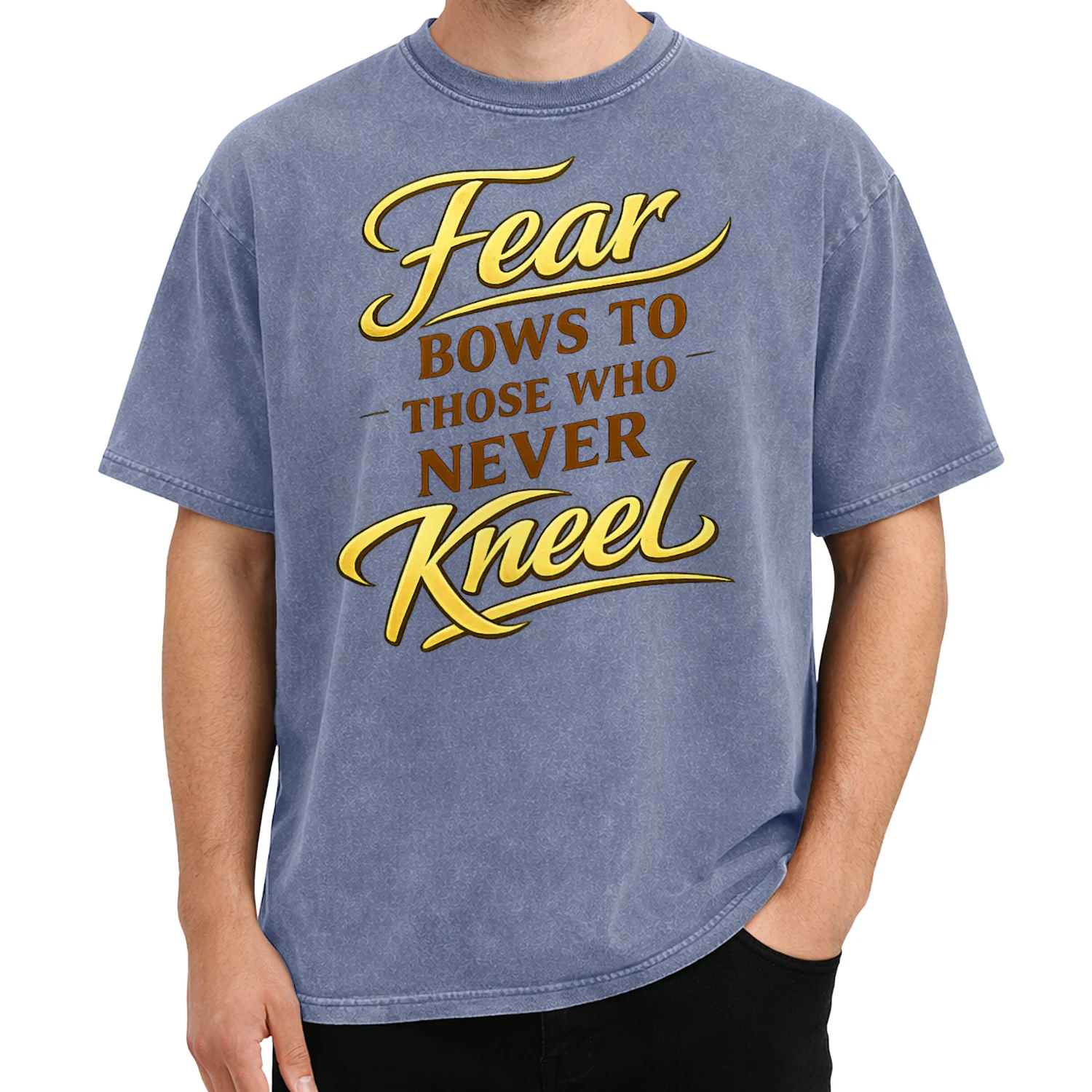 Fear Bows to Those Who Never Kneel – Premium Acid Wash Round Neck T-Shirt